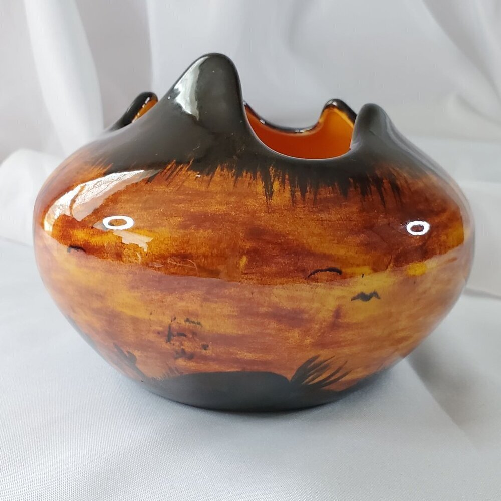 Vintage 1980s Art Pottery Planter Desert Landscape & Palm Tree Design Signed - Picture 8 of 16